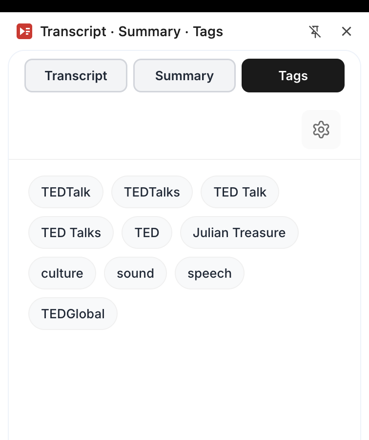 Hidden YouTube video tags extracted by the extension, ready to copy
